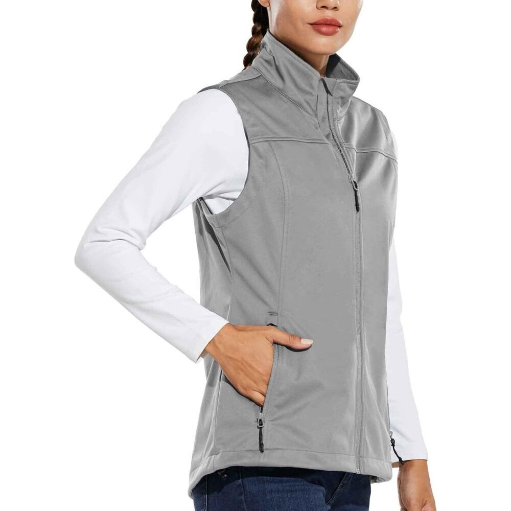 Women's Windproof Softshell Vest Sleeveless Jacket Zip Pockets Hiking